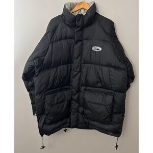 First Down Mens XXL Black Duck Down Puffer Jacket Hooded Winter Coat Vintage 90s